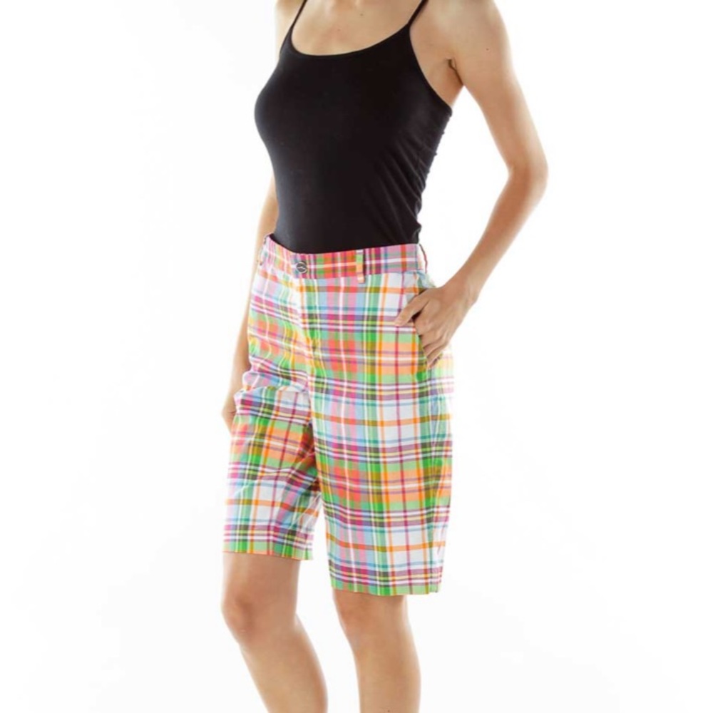 L-RL Lauren Active Multicolor Plaid Women Shorts
